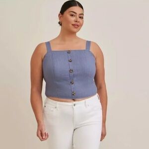 NWT TORRID blue plus size chambray button down sleeveless crop top size 2X